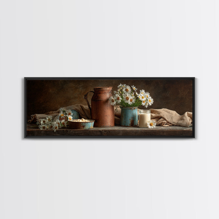 Milk Can and Daisies Rustic Still Life Framed Canvas Print, Country Art, Farmhouse Wall Decor, Farmhouse Decor, Country, COU-3x1-77