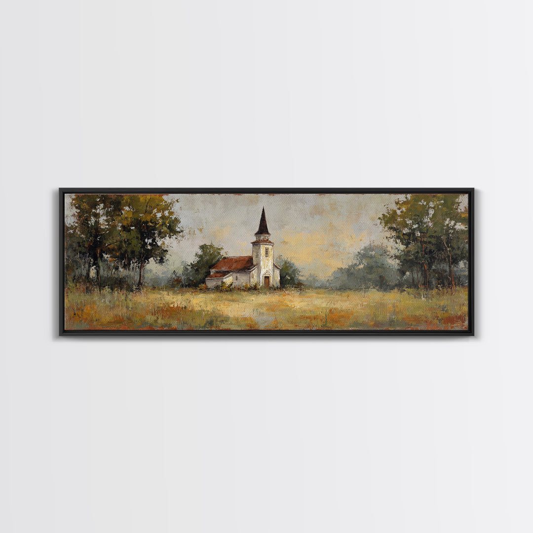 Country Church Steeple Beyond Trees Canvas Print, Country Art, Art Print, Farmhouse Decor, Country, Watercolor Painting, COU-3x1-83