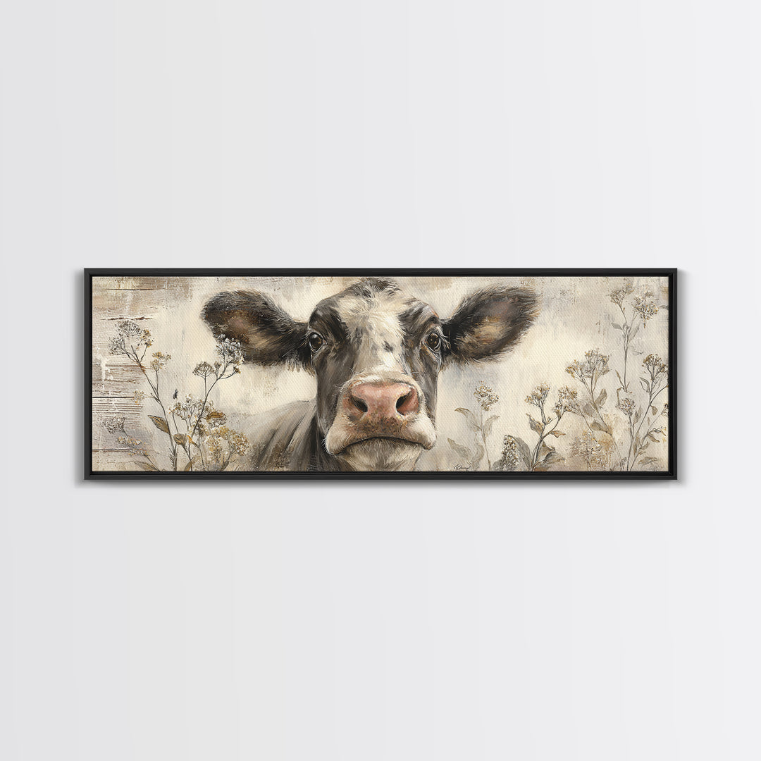 Cow Portrait with Gentle Farmhouse Personality Canvas Print, Country Art, Art Prints, Farmhouse Decor, Fine Art, Country, COU-3x1-92