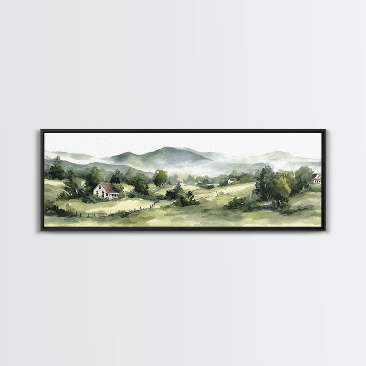 Country Road Disappearing into Green Hills Canvas Print, Country Art, Textured Painting, Farmhouse Decor, Oil Painting, Country, COU-3x1-95
