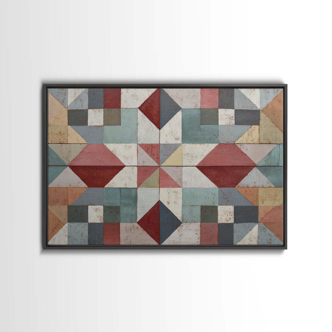 Quilt Geometric Folk Pattern Canvas Print, Country Art, Printable Art, Farmhouse Decor, Abstract Art, Country, French Country, COU-3x2-16