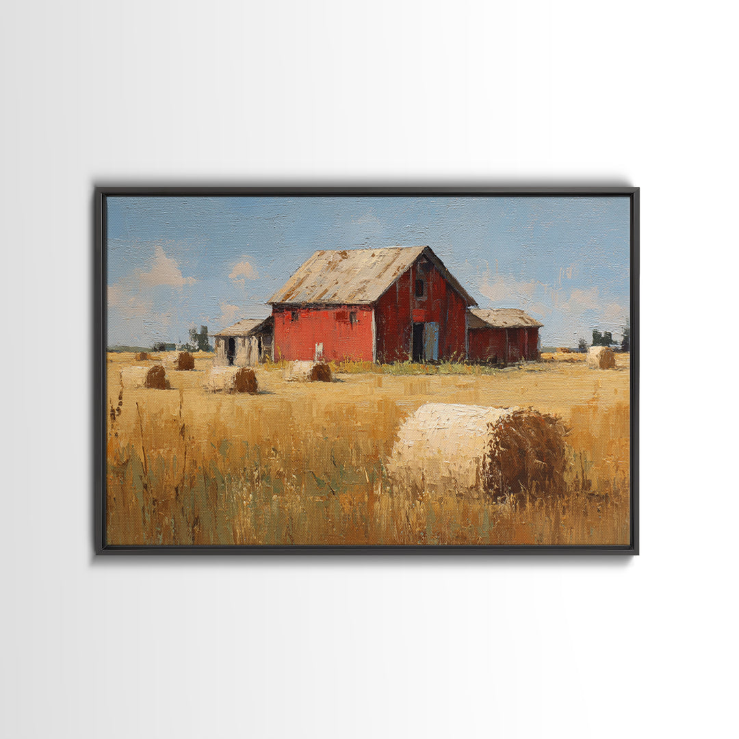 Hay Bales in Late Afternoon Sun Framed Canvas Print, Country Art, Farmhouse Decor, Fine Art, Country, Gallery Wall Art, COU-3x2-24