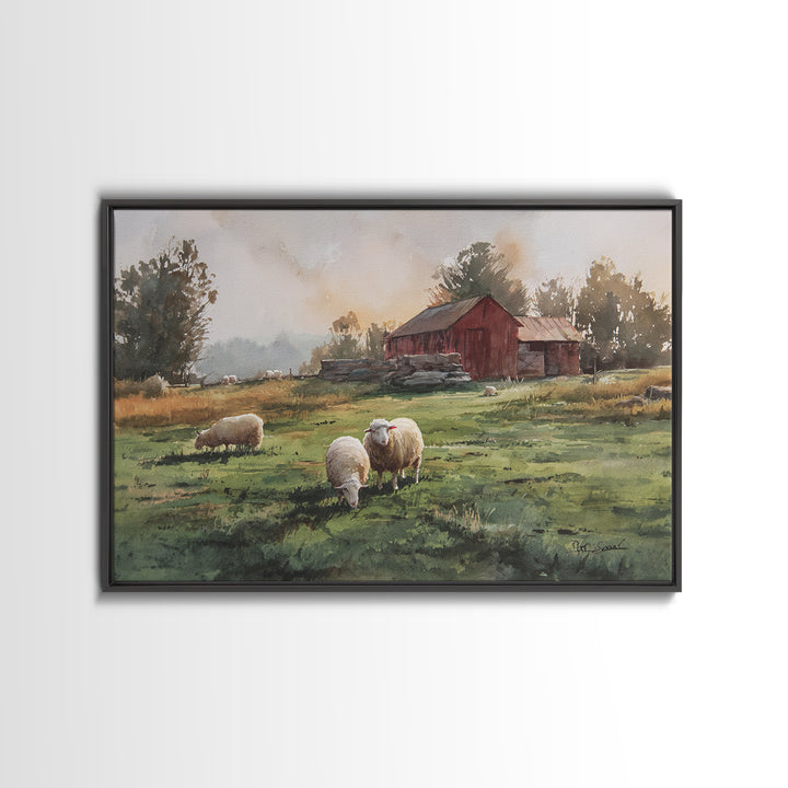 Watercolor Sheep in a Green Pasture Canvas Print, Country Art, Printable Art, Farmhouse Decor, Country, French Country, COU-3x2-3