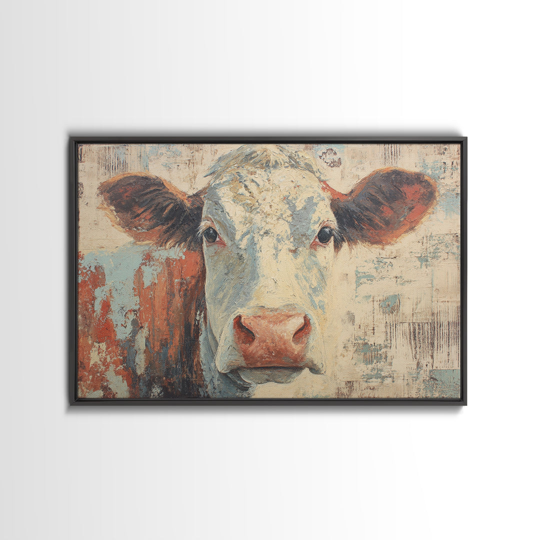 Cow Portrait with Gentle Farmhouse Personality Canvas Print, Country Art, Landscape Wall Art, Farmhouse Decor, Oil Painting, COU-3x2-56