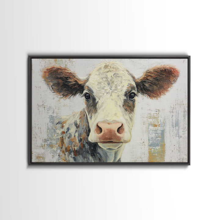 Cow Portrait with Gentle Farmhouse Personality Framed Canvas Print, Country Art, Large Wall Art, Farmhouse Decor, Country, COU-3x2-8
