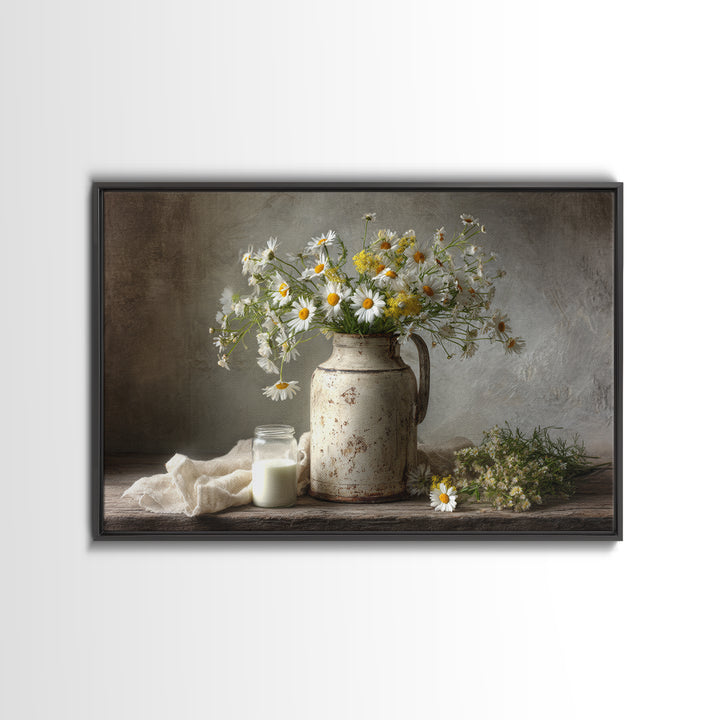 Milk Can and Daisies Rustic Still Life Canvas Print, Country Art, Gallery Wall Art, Farmhouse Decor, Oil Painting, Country, COU-3x2-89