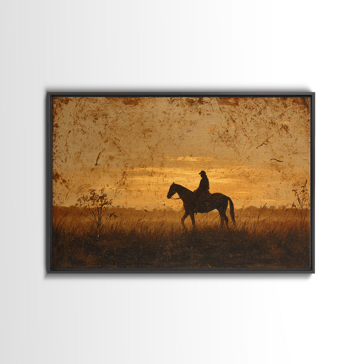 Horse and Rider Silhouette at Dusk Canvas Print, Country Art, Landscape Wall Art, Farmhouse Decor, Fine Art, Country, COU-3x2-93