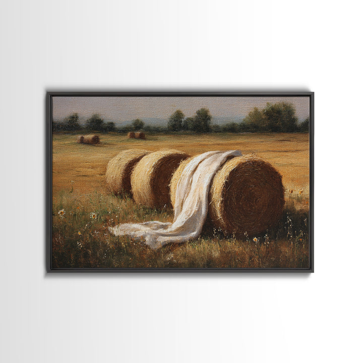 Hay Bales in Late Afternoon Sun Framed Canvas Print, Country Art, Luxury Decor, Farmhouse Decor, Fine Art, Country, COU-3x2-96