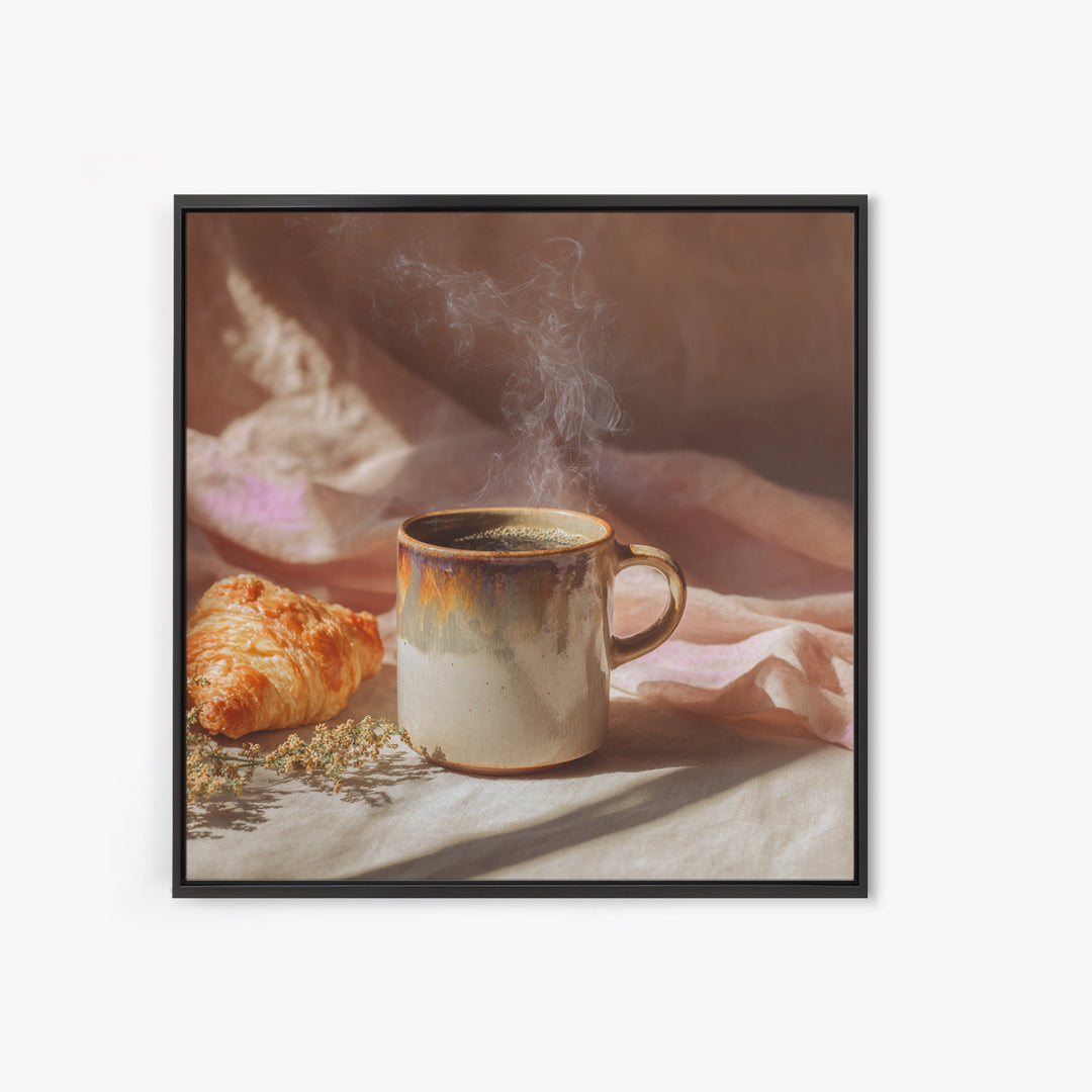 Espresso Cup with Rising Steam and Warm Framed Canvas Print, Coffee Shop Art, Modern Decor, Cafe Decor, Fine Art, Cafe, CSA-1x1-1