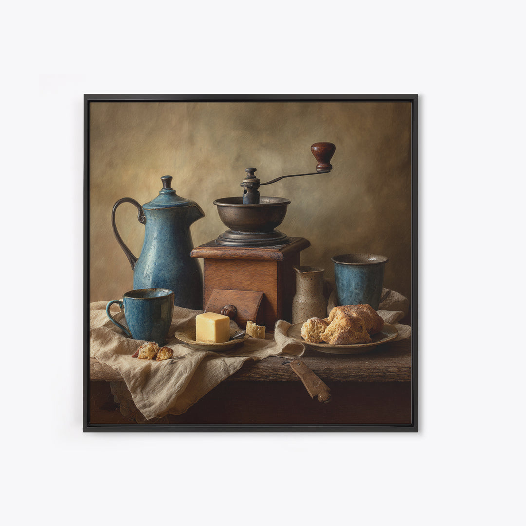 Coffee Grinder Antique Still Life Framed Canvas Print, Coffee Shop Art, Coffee, Cafe Decor, Fine Art, Cafe, Living Room Decor, CSA-1x1-12