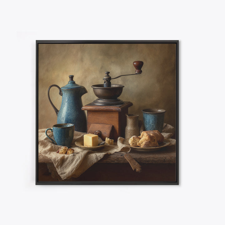 Coffee Grinder Antique Still Life Framed Canvas Print, Coffee Shop Art, Coffee, Cafe Decor, Fine Art, Cafe, Living Room Decor, CSA-1x1-12