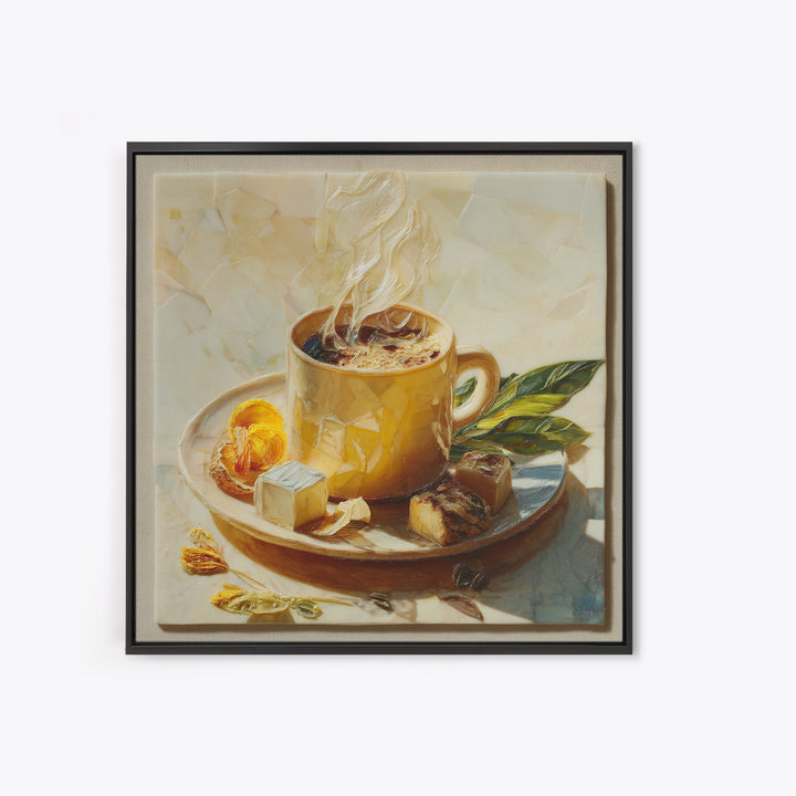 Espresso Cup with Rising Steam and Warm Canvas Print, Coffee Shop Art, Room Decor, Cafe Decor, Fine Art, Cafe, Canvas Wall Art, CSA-1x1-25