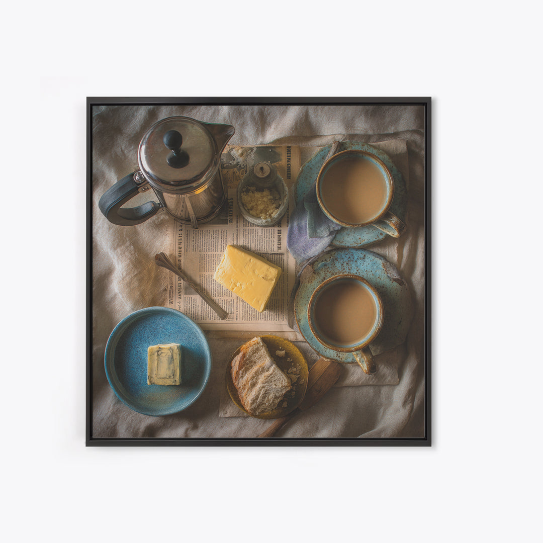 French Press and Morning Newspaper Without Readable Canvas Print, Coffee Shop Art, Coffee Wall Art, Cafe Decor, Cafe, CSA-1x1-34