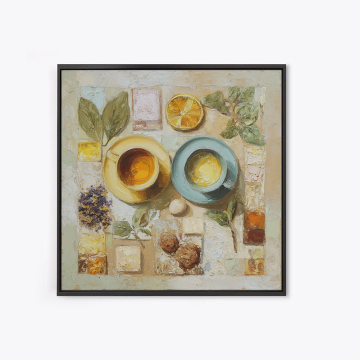 Two Cups Facing Each Other Framed Canvas Print, Coffee Shop Art, Boho Decor, Cafe Decor, Oil Painting, Cafe, Printable, CSA-1x1-37