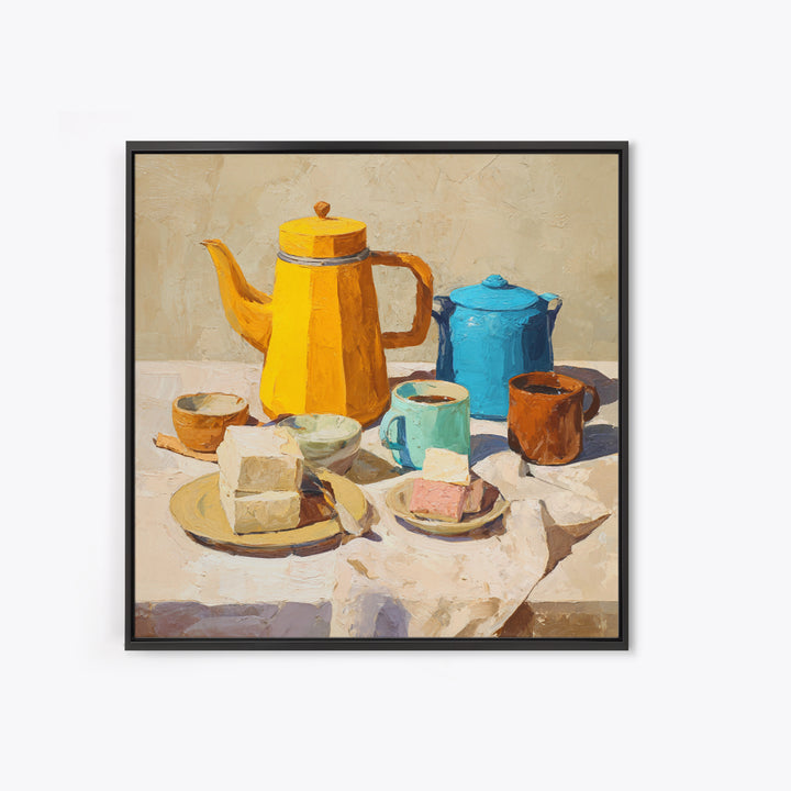 Mid Century Coffee Pot Framed Canvas Print, Coffee Shop Art, Coffee Art, Cafe Decor, Fine Art, Cafe, Textured Painting, CSA-1x1-46