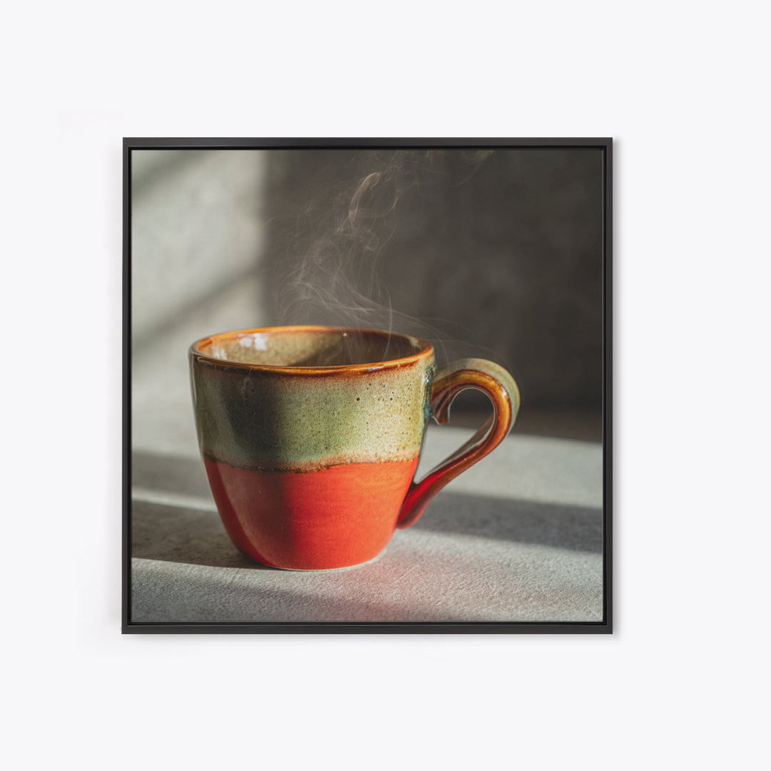 Espresso Cup with Rising Steam and Warm Canvas Print, Coffee Shop Art, Room Decor, Cafe Decor, Fine Art, Cafe, Canvas Wall Art, CSA-1x1-49