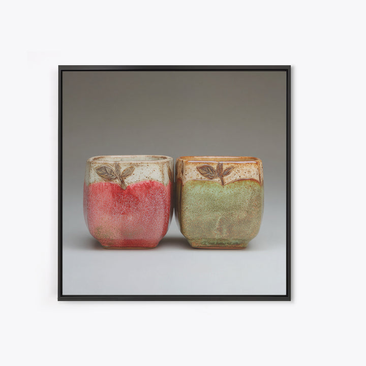 Two Cups Facing Each Other Framed Canvas Print, Coffee Shop Art, Boho Decor, Cafe Decor, Oil Painting, Cafe, Printable, CSA-1x1-61