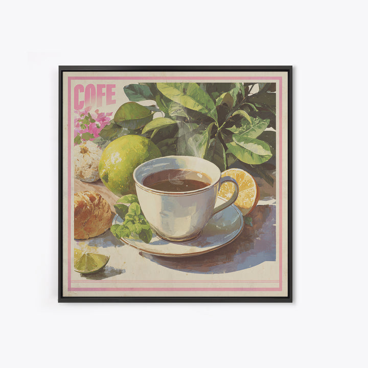 Retro Cafe Poster Coffee Cup Graphic Framed Canvas Print, Coffee Shop Art, Farmhouse Decor, Cafe Decor, Fine Art, Cafe, CSA-1x1-7
