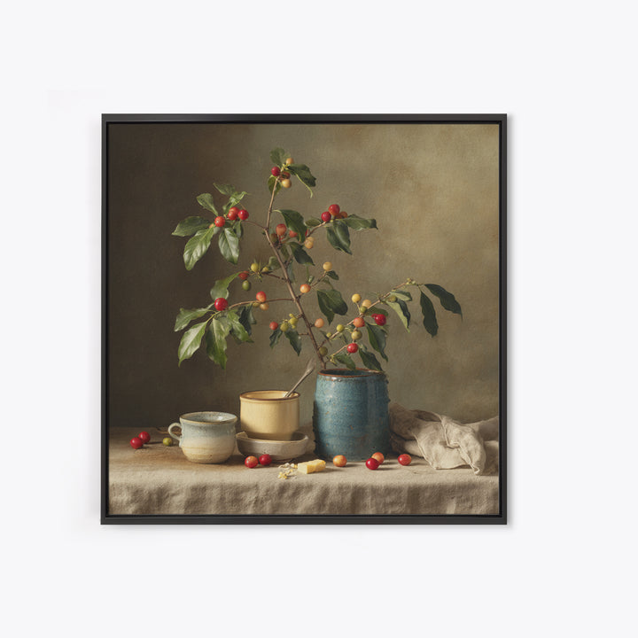 Botanical Coffee Plant Branch Framed Canvas Print, Coffee Shop Art, Statement Artwork, Cafe Decor, Fine Art, Cafe, Art Print, CSA-1x1-78