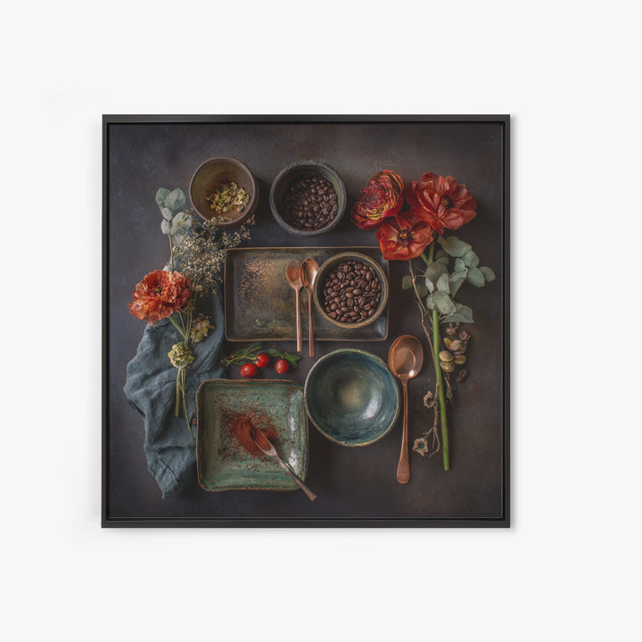 Moody Dark Roast Still Life Framed Canvas Print, Coffee Shop Art, Canvas Wall Art, Cafe Decor, Fine Art, Cafe, Bedroom Wall Art, CSA-1x1-8