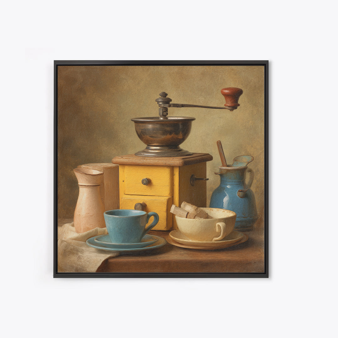 Coffee Grinder Antique Still Life Framed Canvas Print, Coffee Shop Art, Minimalist Wall Art, Cafe Decor, Abstract Art, Cafe, CSA-1x1-84