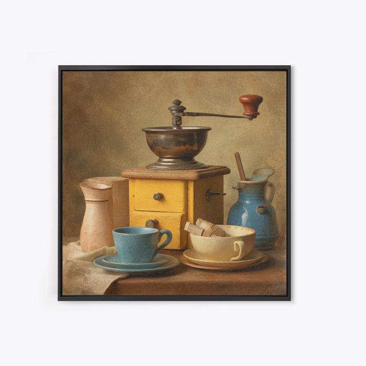 Coffee Grinder Antique Still Life Framed Canvas Print, Coffee Shop Art, Minimalist Wall Art, Cafe Decor, Abstract Art, Cafe, CSA-1x1-84