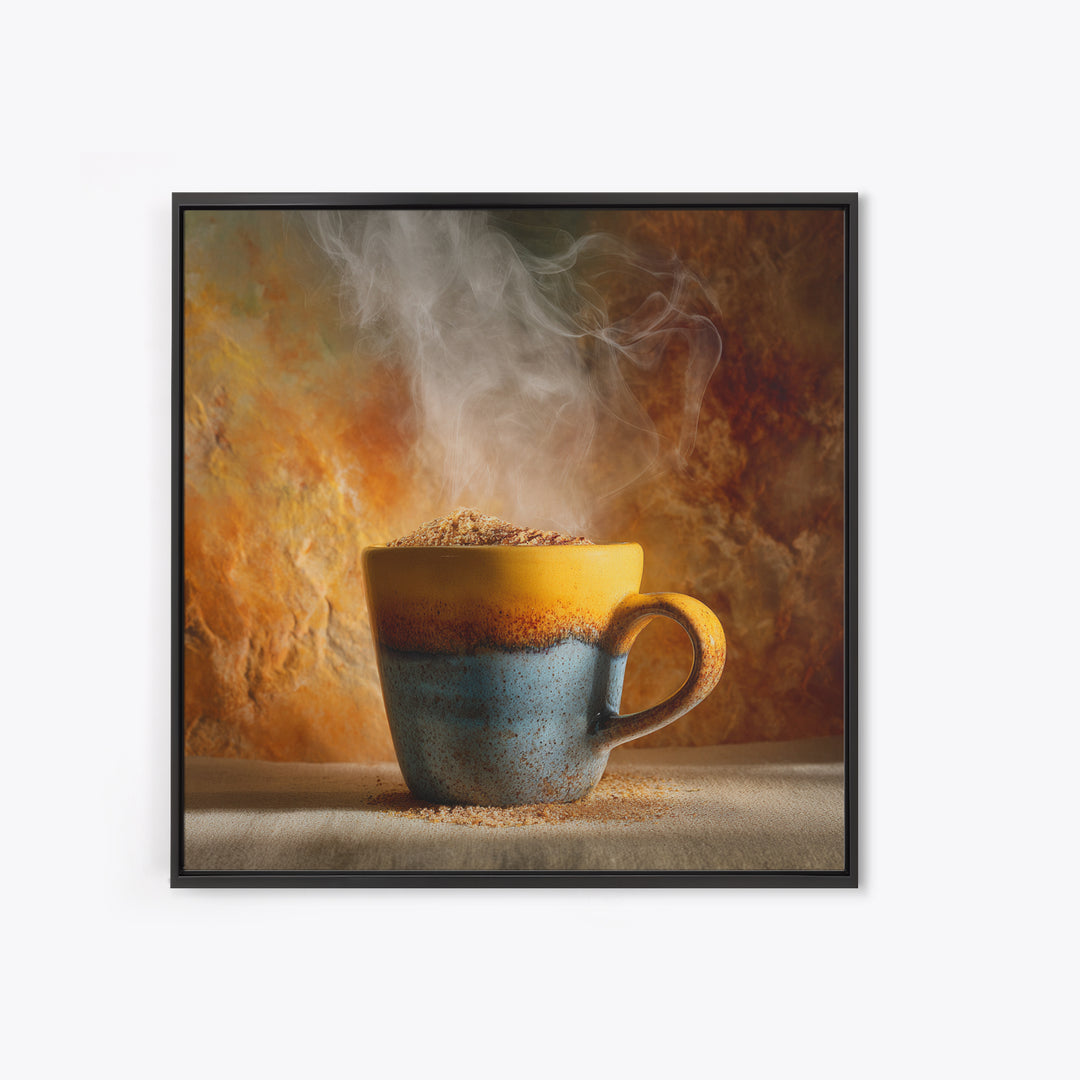 Espresso Cup with Rising Steam and Warm Canvas Print, Coffee Shop Art, Digital Wall Art, Cafe Decor, Oil Painting, Cafe, CSA-1x1-97