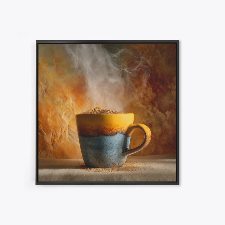 Espresso Cup with Rising Steam and Warm Canvas Print, Coffee Shop Art, Digital Wall Art, Cafe Decor, Oil Painting, Cafe, CSA-1x1-97