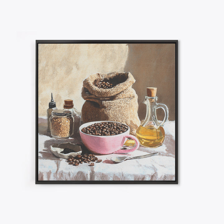 Coffee Beans and Burlap Sack Still Life Canvas Print, Coffee Shop Art, Textured Painting, Cafe Decor, Fine Art, Cafe, CSA-1x1-98