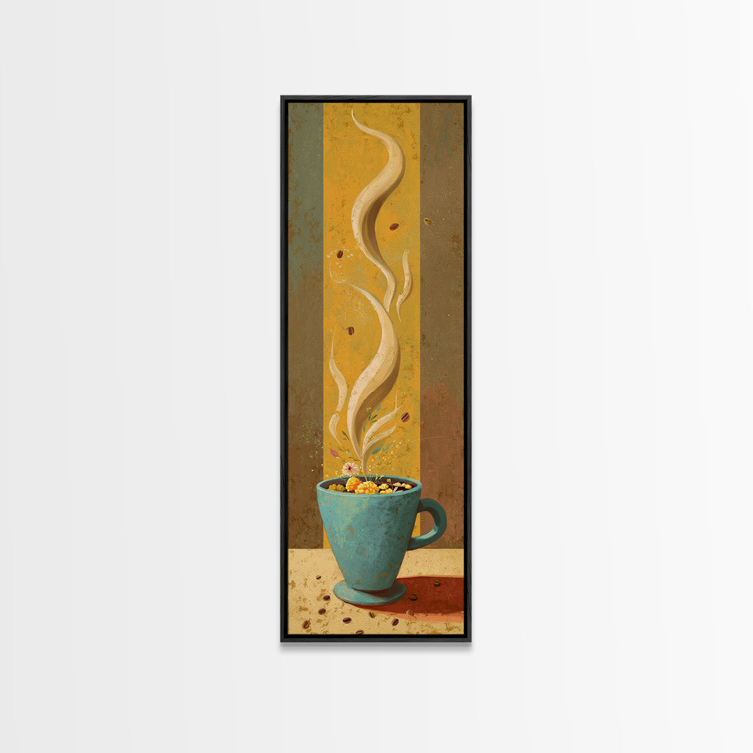 Retro Cafe Poster Coffee Cup Graphic Framed Canvas Print, Coffee Shop Art, Farmhouse Decor, Cafe Decor, Fine Art, Cafe, CSA-1x3-19