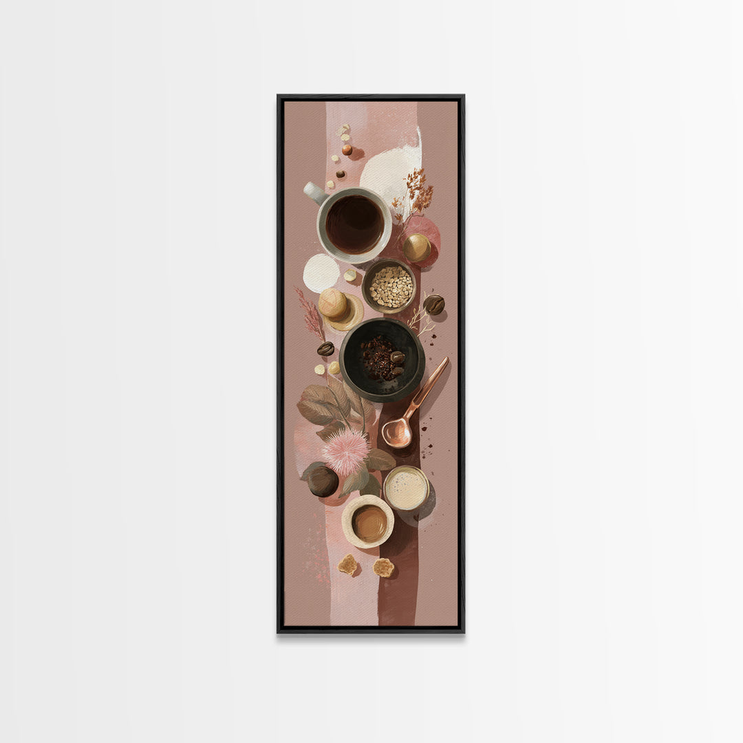Moody Dark Roast Still Life Framed Canvas Print, Coffee Shop Art, Wall Decor, Cafe Decor, Fine Art, Cafe, Kitchen Gift, CSA-1x3-20