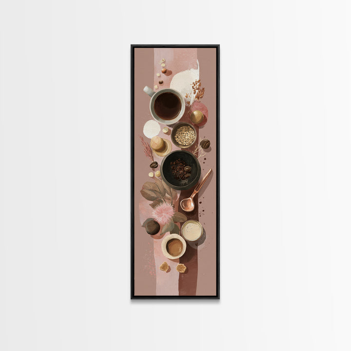 Moody Dark Roast Still Life Framed Canvas Print, Coffee Shop Art, Wall Decor, Cafe Decor, Fine Art, Cafe, Kitchen Gift, CSA-1x3-20