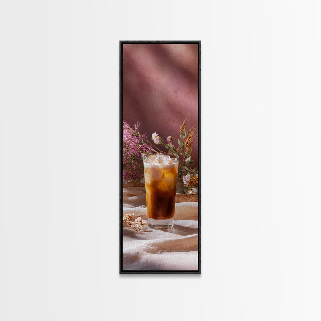 Iced Coffee Glass Canvas Print, Coffee Shop Art, Kitchen Art, Cafe Decor, Fine Art, Cafe, Minimalist Wall Art, Coffee Art, CSA-1x3-23