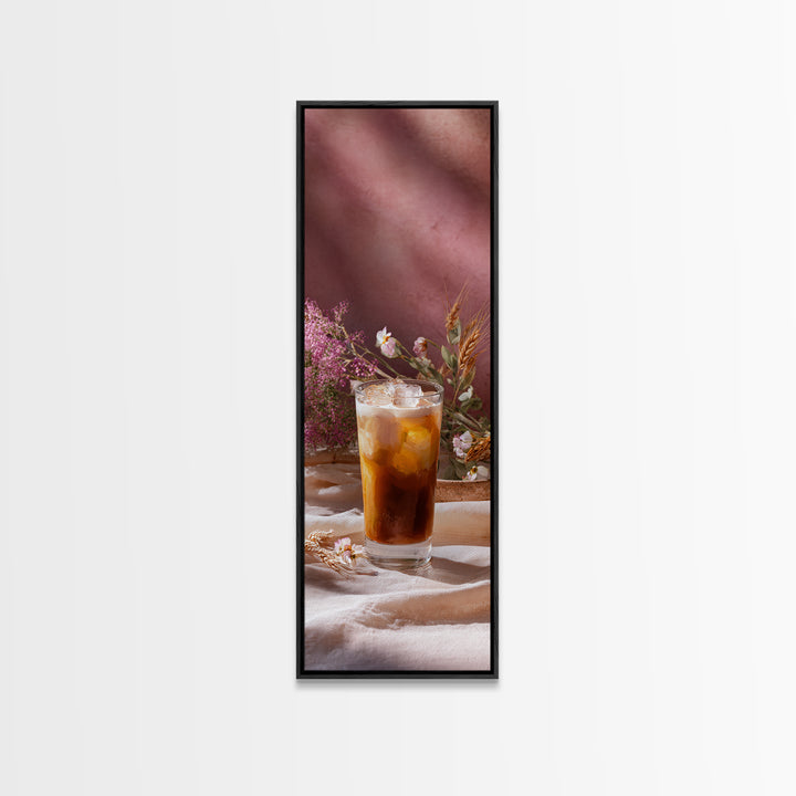 Iced Coffee Glass Canvas Print, Coffee Shop Art, Kitchen Art, Cafe Decor, Fine Art, Cafe, Minimalist Wall Art, Coffee Art, CSA-1x3-23