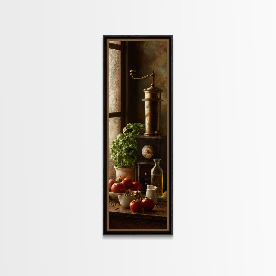 Coffee Grinder Antique Still Life Framed Canvas Print, Coffee Shop Art, Coffee, Cafe Decor, Fine Art, Cafe, Living Room Decor, CSA-1x3-24