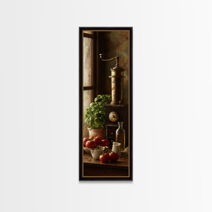 Coffee Grinder Antique Still Life Framed Canvas Print, Coffee Shop Art, Coffee, Cafe Decor, Fine Art, Cafe, Living Room Decor, CSA-1x3-24