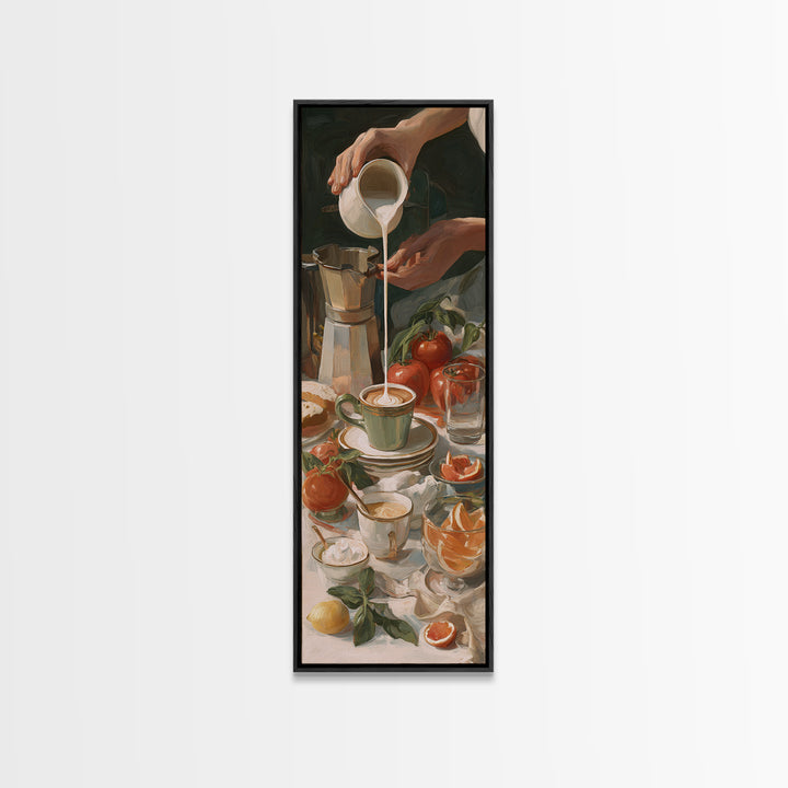 Barista Hands Pouring Milk into Espresso Canvas Print, Coffee Shop Art, Dopamine Decor, Cafe Decor, Cafe, Coffee Wall Art, CSA-1x3-33