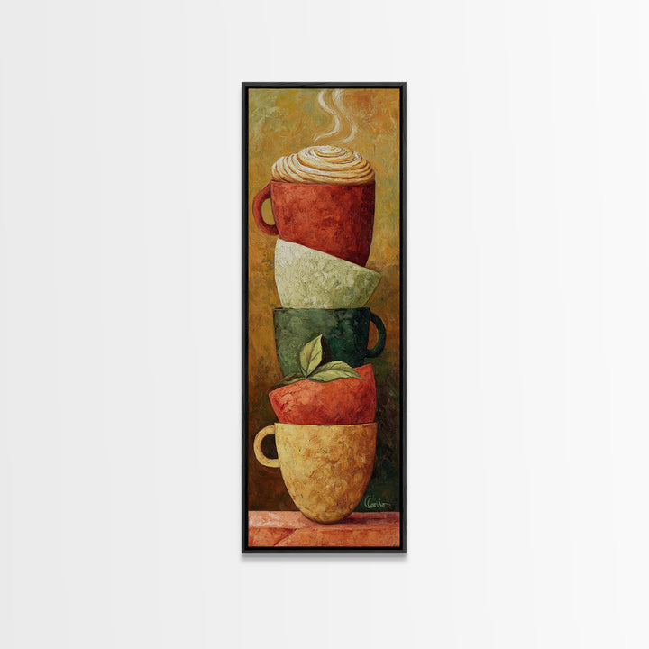 Two Cups Facing Each Other Canvas Print, Coffee Shop Art, Modern Decor, Cafe Decor, Fine Art, Cafe, Wall Decor, Art Print, CSA-1x3-49