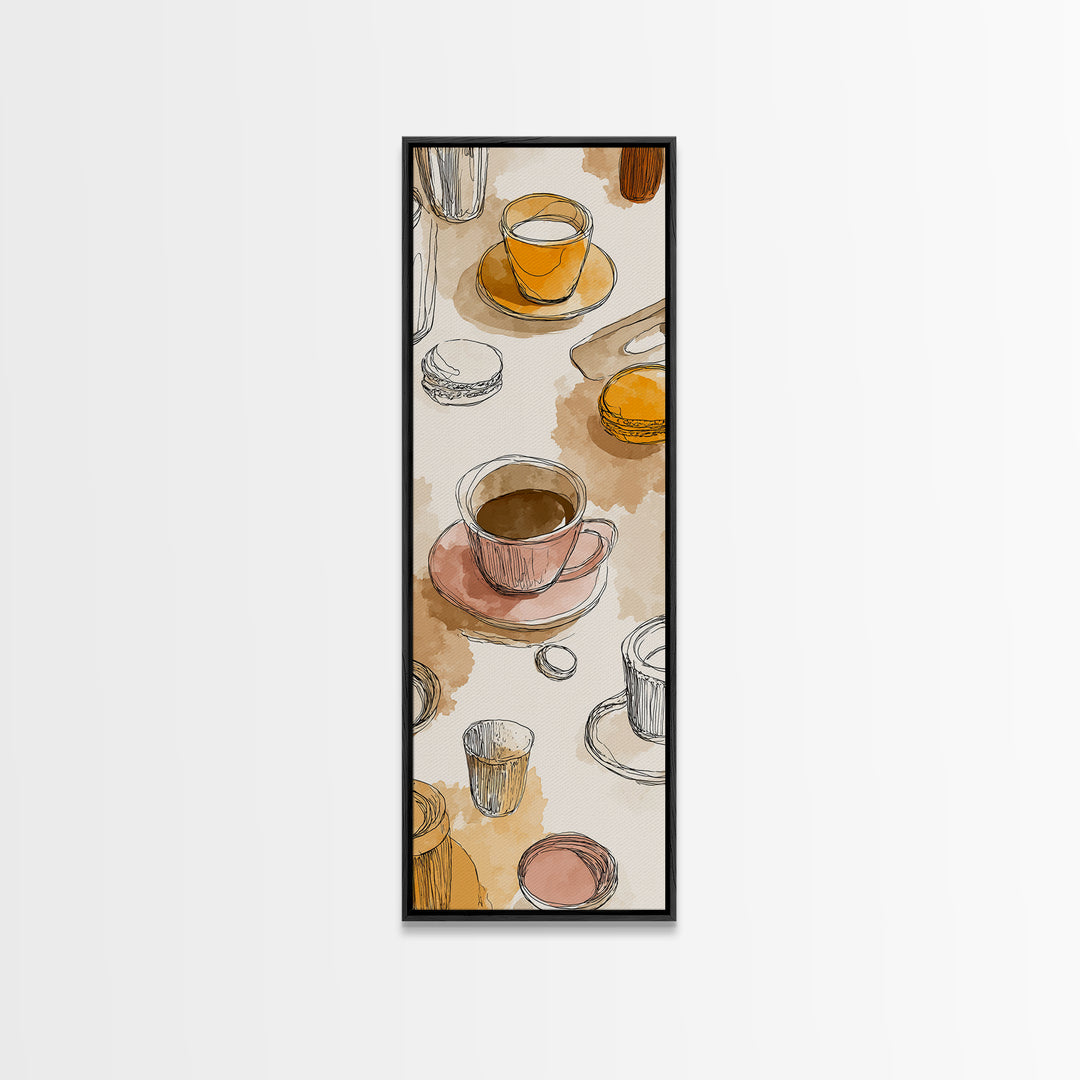 Minimal Line Art of a Cup and Framed Canvas Print, Coffee Shop Art, Whimsical Art, Cafe Decor, Abstract Art, Cafe, CSA-1x3-54