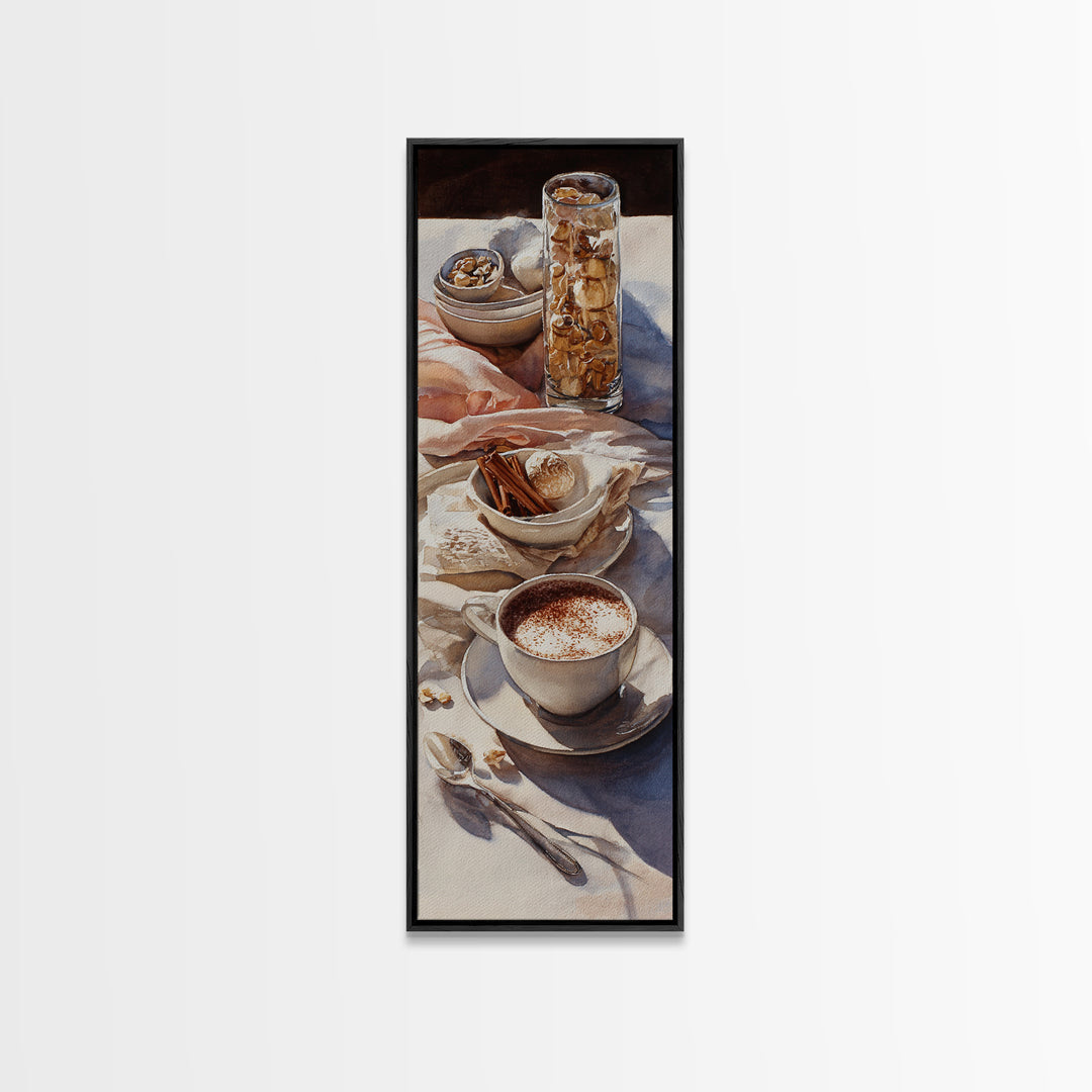Cinnamon Sticks and Cappuccino Foam Still Life Canvas Print, Coffee Shop Art, Printable Art, Cafe Decor, Abstract Art, Cafe, CSA-1x3-60