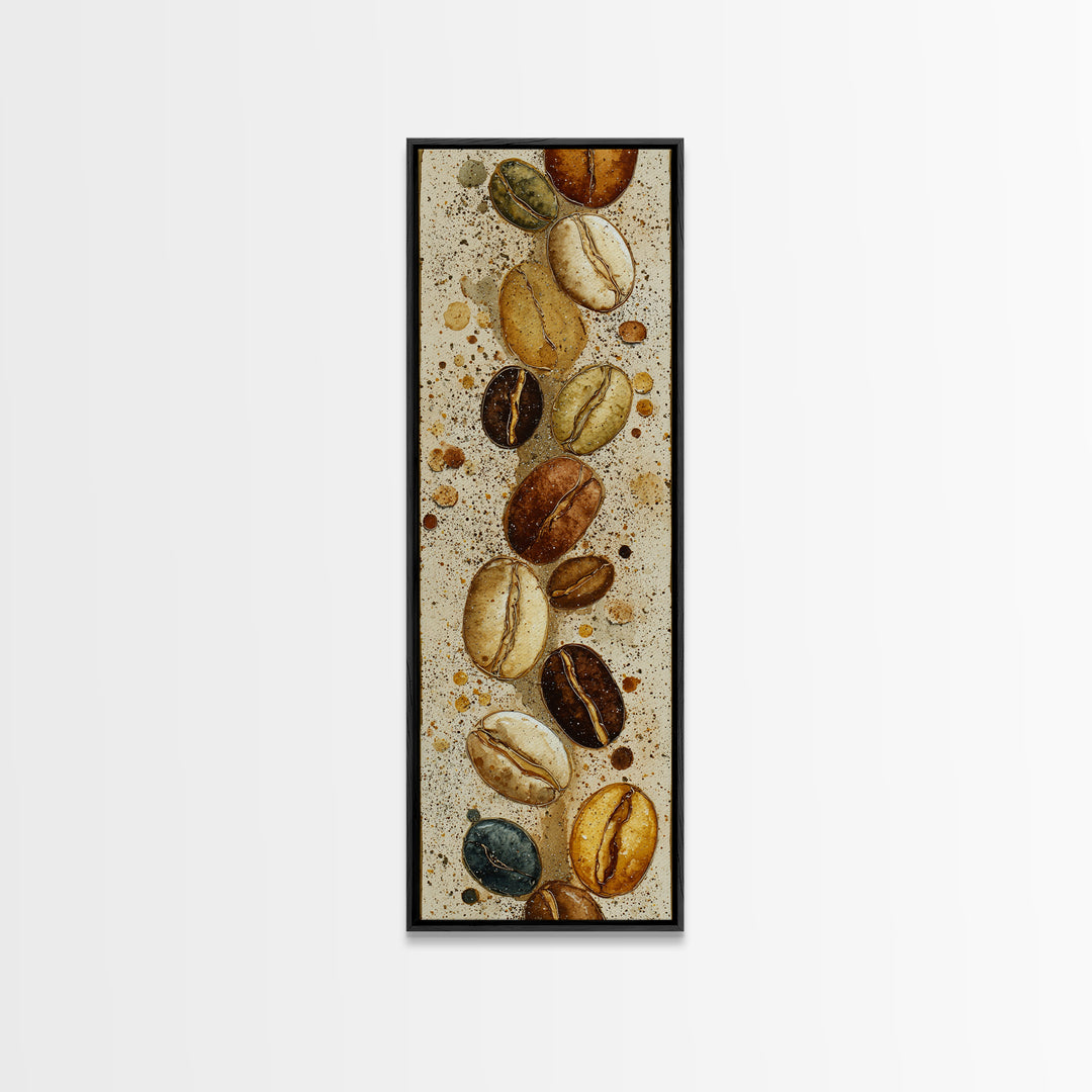 Coffee Bean Pattern Framed Canvas Print, Coffee Shop Art, Neutral Decor, Cafe Decor, Fine Art, Cafe, Home Decor, Wall Decor, CSA-1x3-75