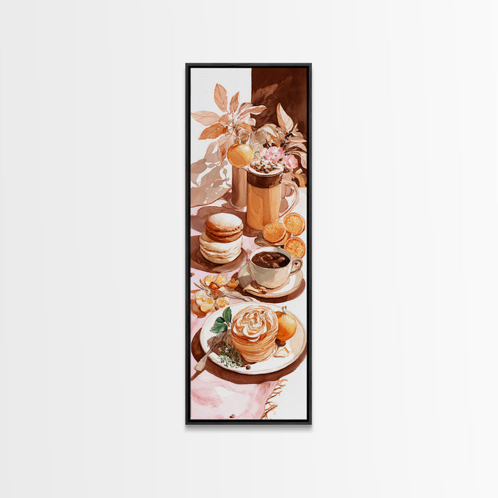 Sunlit Pastry and Coffee Arrangement Framed Canvas Print, Coffee Shop Art, Coffee Art, Cafe Decor, Fine Art, Cafe, CSA-1x3-79