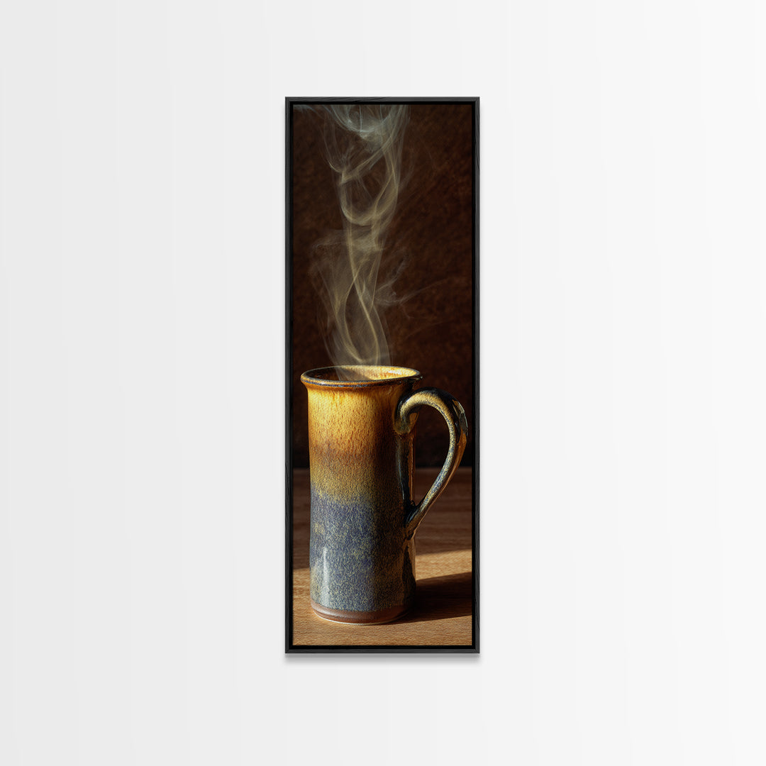 Espresso Cup with Rising Steam and Warm Canvas Print, Coffee Shop Art, Gothic Home Decor, Cafe Decor, Fine Art, Cafe, CSA-1x3-85