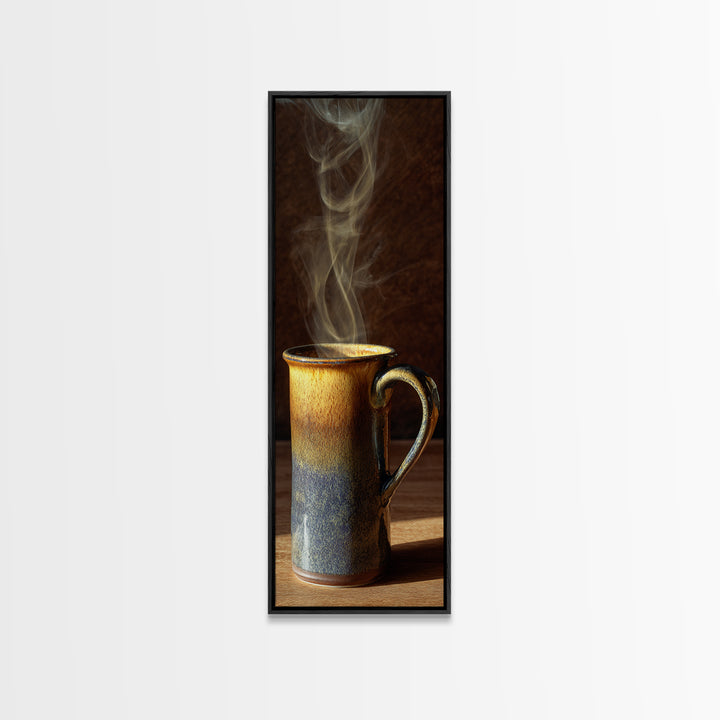 Espresso Cup with Rising Steam and Warm Canvas Print, Coffee Shop Art, Gothic Home Decor, Cafe Decor, Fine Art, Cafe, CSA-1x3-85