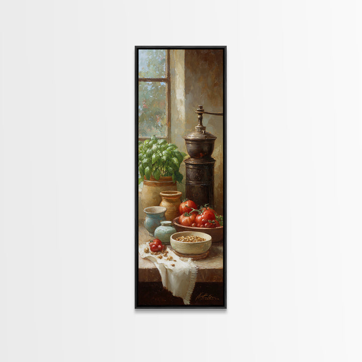 Coffee Grinder Antique Still Life Framed Canvas Print, Coffee Shop Art, Minimalist Wall Art, Cafe Decor, Abstract Art, Cafe, CSA-1x3-96