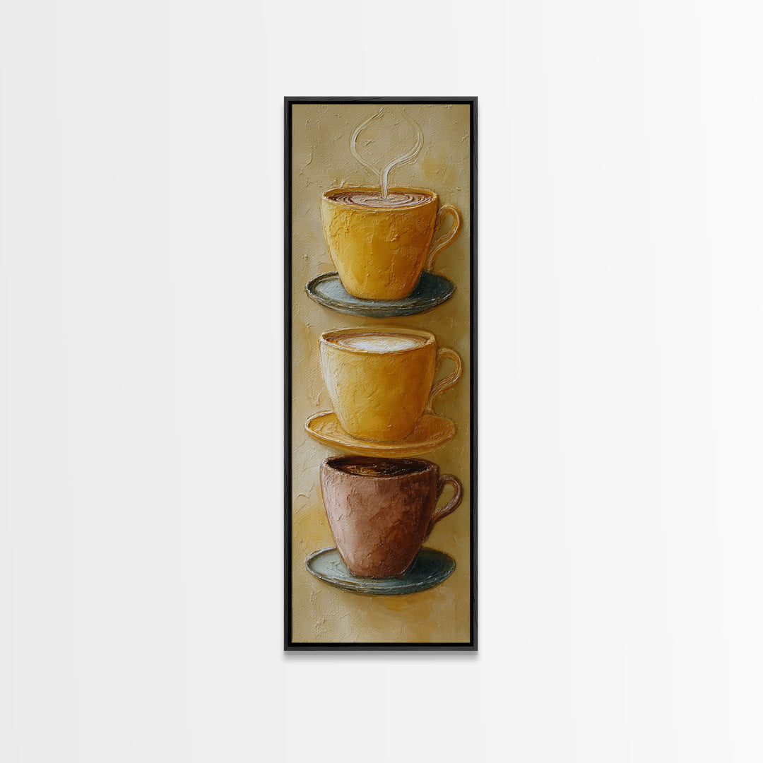 Two Cups Facing Each Other Canvas Print, Coffee Shop Art, Boho Decor, Cafe Decor, Oil Painting, Cafe, Printable, CSA-1x3-97