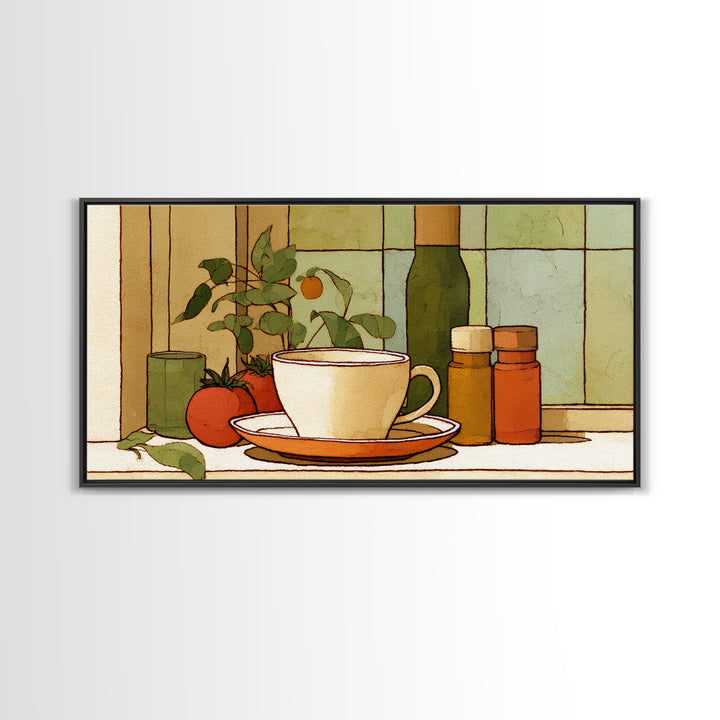 Minimal Line Art of a Cup and Framed Canvas Print, Coffee Shop Art, Luxury Decor, Cafe Decor, Abstract Art, Cafe, CSA-2x1-14