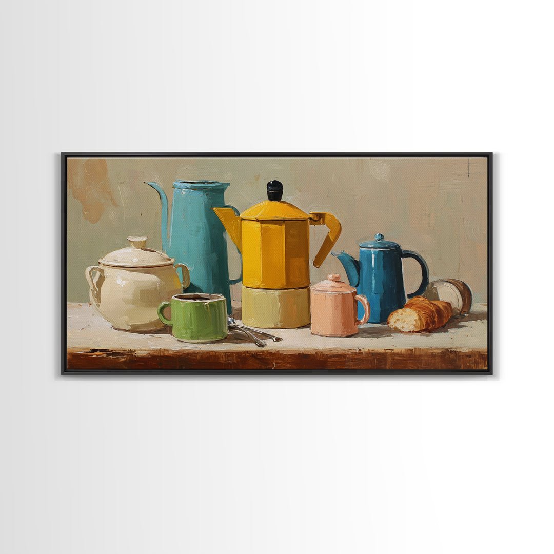 Mid Century Coffee Pot Framed Canvas Print, Coffee Shop Art, Room Decor, Cafe Decor, Fine Art, Cafe, Canvas Wall Art, CSA-2x1-18