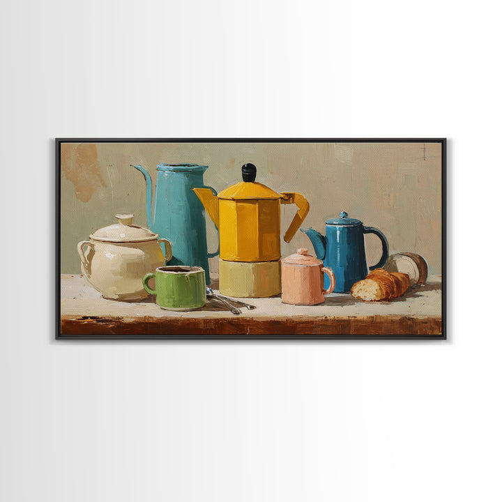 Mid Century Coffee Pot Framed Canvas Print, Coffee Shop Art, Room Decor, Cafe Decor, Fine Art, Cafe, Canvas Wall Art, CSA-2x1-18
