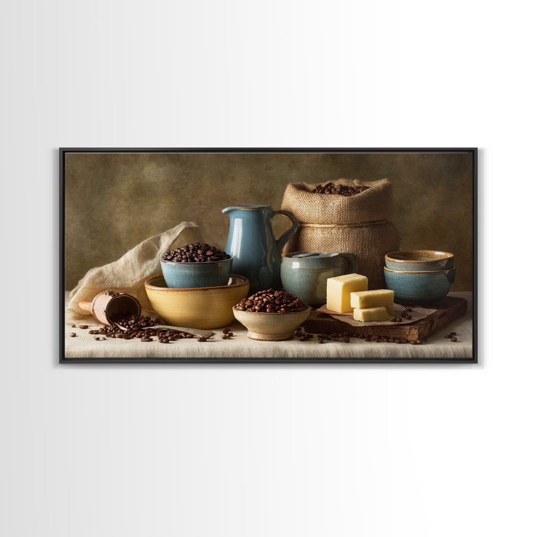 Coffee Beans and Burlap Sack Still Life Canvas Print, Coffee Shop Art, Textured Painting, Cafe Decor, Fine Art, Cafe, CSA-2x1-22
